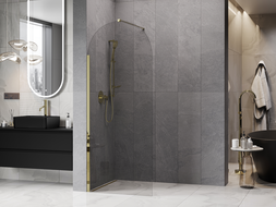 Mexen Kioto-Q Duschwand Walk-in 80 x 200 cm, transparent 8 mm, gold - 800-080-101-50-00-Q