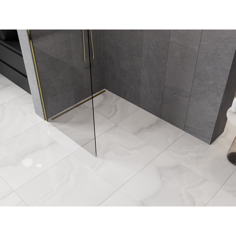 Mexen Kioto-Q Duschwand Walk-in 90 x 200 cm, transparent 8 mm, gold - 800-090-101-50-00-Q