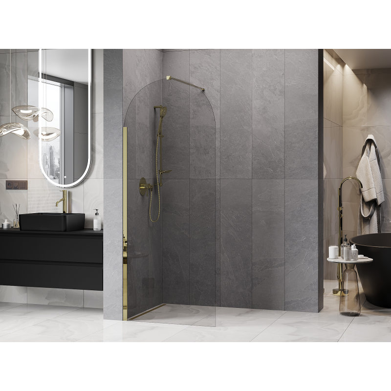 Mexen Kioto-Q Duschwand Walk-in 90 x 200 cm, transparent 8 mm, gold - 800-090-101-50-00-Q