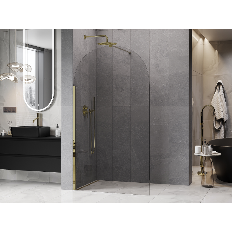 Mexen Kioto-Q Duschwand Walk-in 120 x 200 cm, transparent 8 mm, gold - 800-120-101-50-00-Q