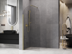 Mexen Kioto-Q Duschwand Walk-in 90 x 200 cm, transparent 8 mm, gold gebürstet - 800-090-101-55-00-Q