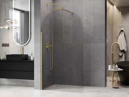 Mexen Kioto-Q Duschwand Walk-in 100 x 200 cm, transparent 8 mm, gebürstetes Gold - 800-100-101-55-00-Q