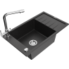 Mexen Elias Granitspüle 1-becken mit Abtropffläche und Küchenarmatur Duero, schwarz/silber metallic - 6511-73-671600-00