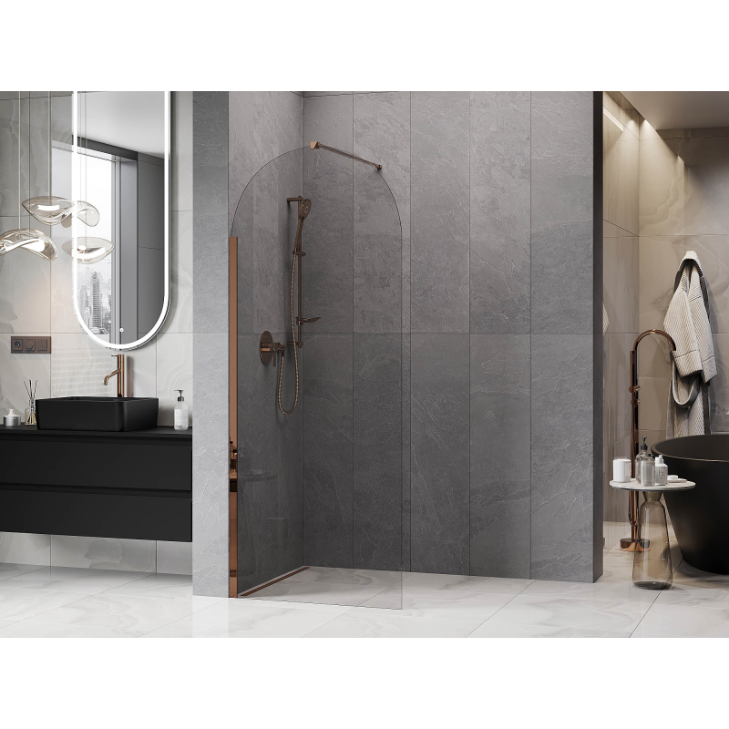 Mexen Kioto-Q Duschwand Walk-in 80 x 200 cm, transparent 8 mm, Roségold - 800-080-101-60-00-Q