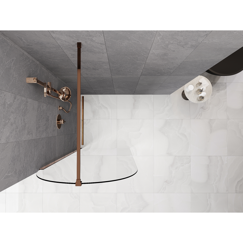 Mexen Kioto-Q Duschwand Walk-in 90 x 200 cm, transparent 8 mm, Roségold - 800-090-101-60-00-Q