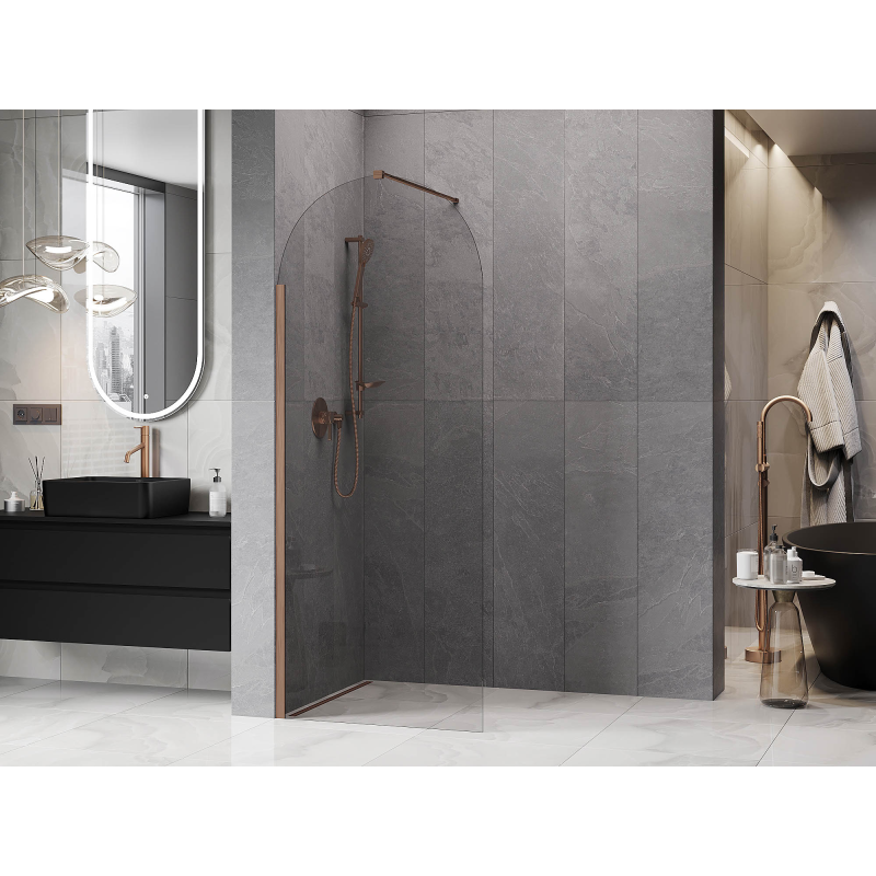 Mexen Kioto-Q Duschwand Walk-in 80 x 200 cm, transparent 8 mm, gebürstetes Kupfer - 800-080-101-65-00-Q