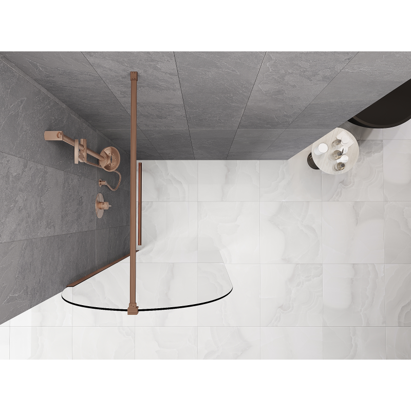 Mexen Kioto-Q Duschwand Walk-in 90 x 200 cm, transparent 8 mm, gebürstetes Kupfer - 800-090-101-65-00-Q