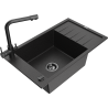 Mexen Elias Granitspüle 1-becken mit Abtropffläche und Küchenarmatur Duero, schwarz/silber Metallic - 6511-73-671600-70-B