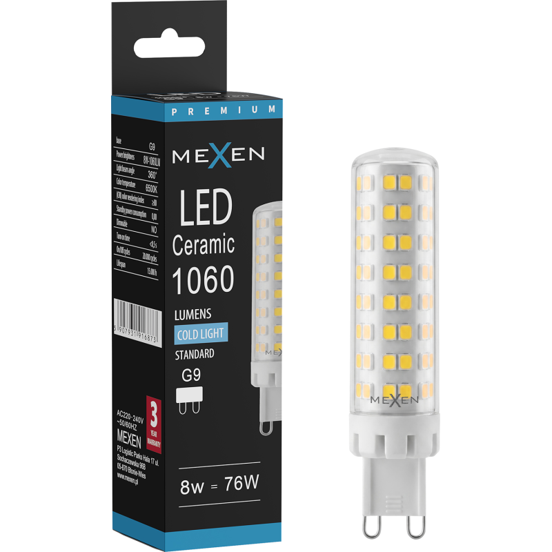 Mexen Aura LED-Glühbirne G9, 8W, Kalt - 6500K, 1060 lm - L121-G9-0865-01