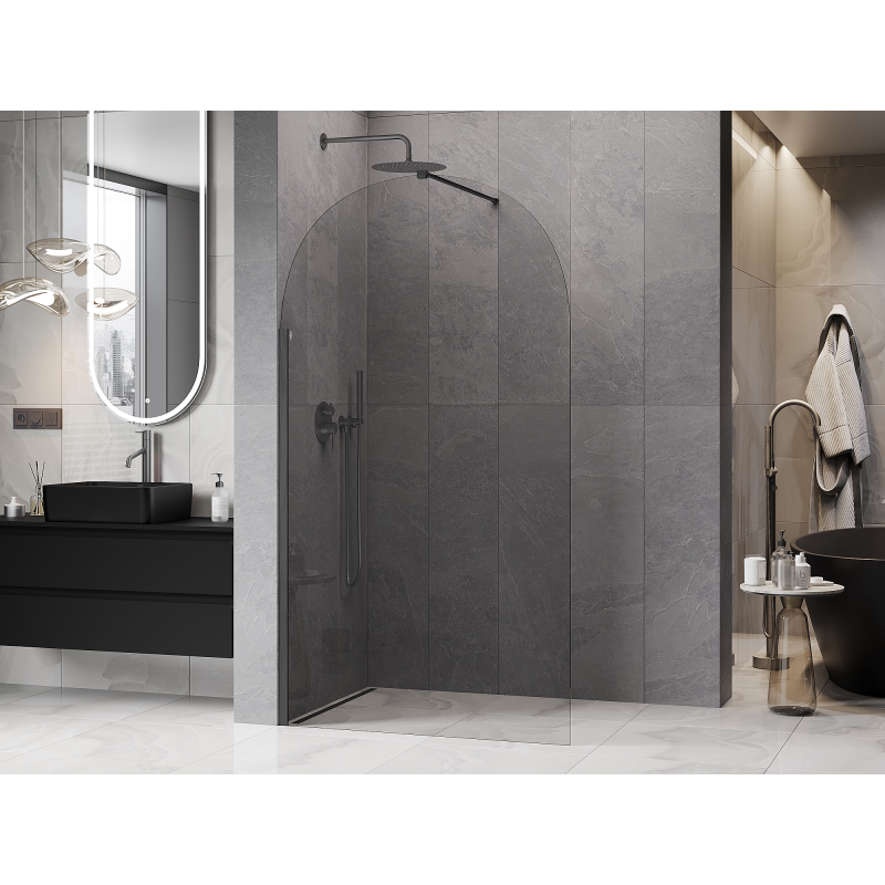 Mexen Kioto-Q Duschwand Walk-in 120 x 200 cm, transparent 8 mm, gebürstetes Gewehrgrau - 800-120-101-66-00-Q