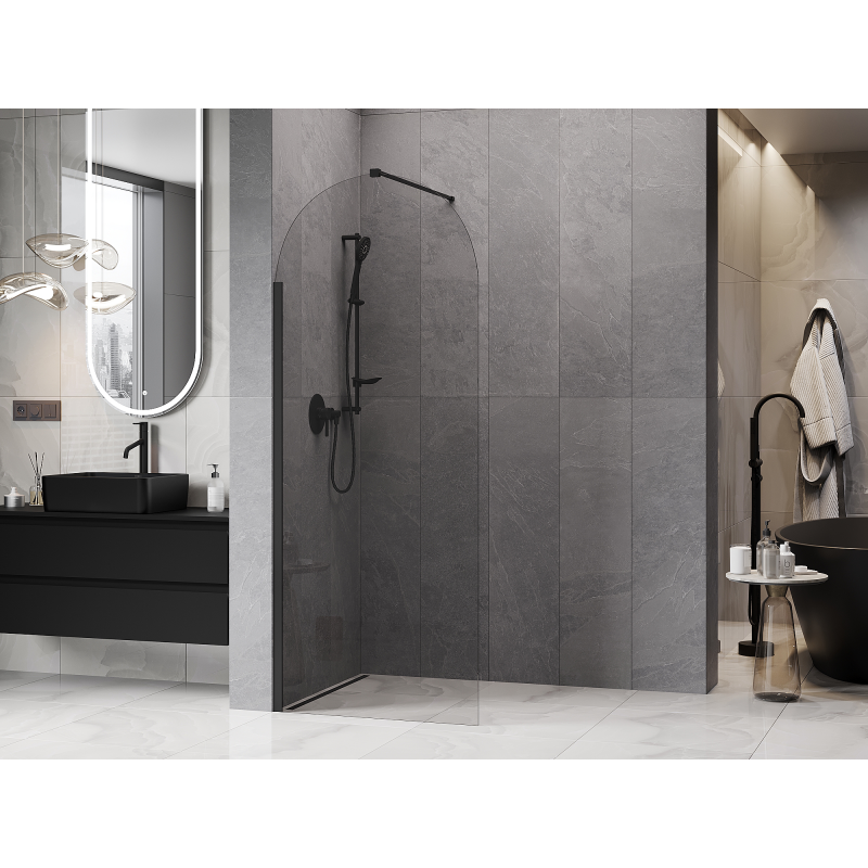 Mexen Kioto-Q Duschwand Walk-in 90 x 200 cm, transparent 8 mm, schwarz - 800-090-101-70-00-Q