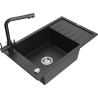 Mexen Elias Granitspüle 1-Becken mit Abtropffläche und Küchenarmatur Duero, Schwarz/Silber Metallic - 6511-73-671600-70