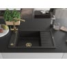 Mexen Elias Granitspüle, 1-Becken mit Abtropffläche und Küchenarmatur Duero, schwarz/gold Metallic - 6511-75-671600-50