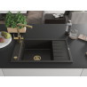 Mexen Elias granitspüle 1-beckig mit abtropffläche und küchenarmatur Duero, schwarz/gold metallic - 6511-75-671600-50