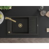 Mexen Elias Granitspüle, 1-Becken mit Abtropffläche und Küchenarmatur Duero, schwarz/gold Metallic - 6511-75-671600-50
