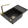 Mexen Elias Granitspüle, 1-Becken mit Abtropffläche und Küchenarmatur Duero, schwarz/gold Metallic - 6511-75-671600-50