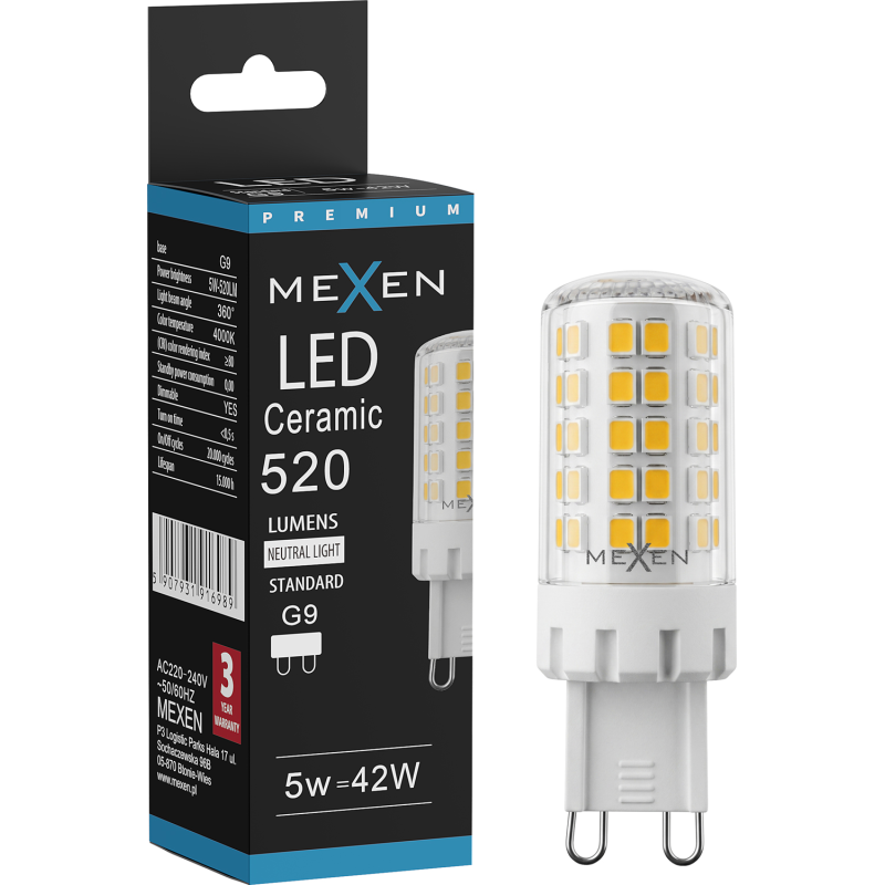 Mexen Aura Dimmbares LED-Leuchtmittel G9, 5W, Neutral - 4000K, 520 lm - L122-G9-0540-01