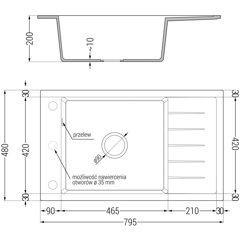 Mexen Elias 1-Kammer-Graniteinbau-Spüle mit Abtropffläche und Küchenarmatur Duero, schwarz - 6511-77-671600-50