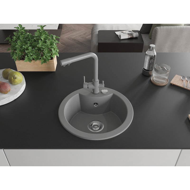 Mexen Diego 1-Becken Granitspüle mit Duero Küchenarmatur, grau - 6512-71-671600-71