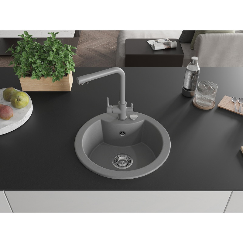 Mexen Diego granitspüle einbau mit wasserhahn Duero, grau - 6512-71-671600-71