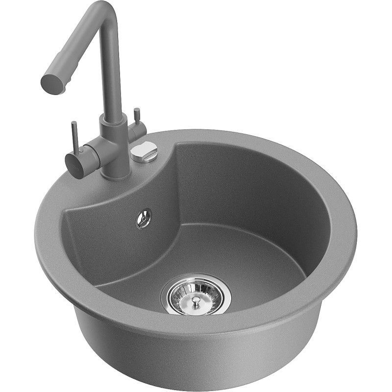 Mexen Diego granitspüle einbau mit wasserhahn Duero, grau - 6512-71-671600-71