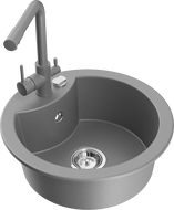 Mexen Diego 1-Becken Granitspüle mit Duero Küchenarmatur, grau - 6512-71-671600-71