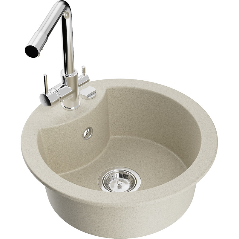 Mexen Diego Granitspüle 1-Becken mit Küchenarmatur Duero, beige - 6512-69-671600-00