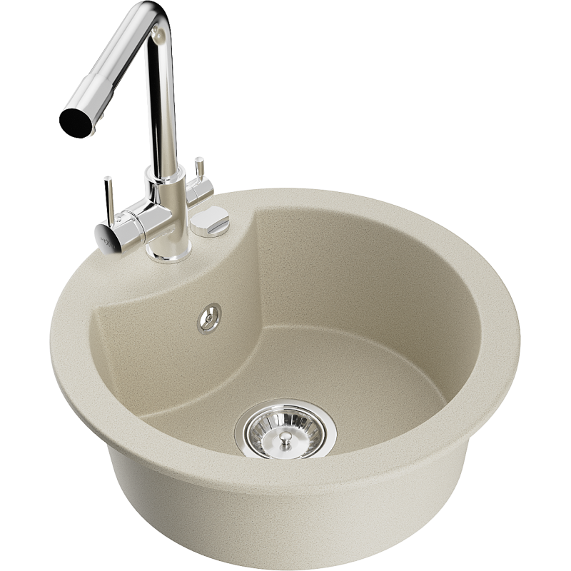 Mexen Diego Granitspüle ein Becken mit Küchenarmatur Duero, beige - 6512-69-671600-00