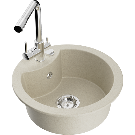 Mexen Diego Granitspüle 1-Becken mit Küchenarmatur Duero, beige - 6512-69-671600-00