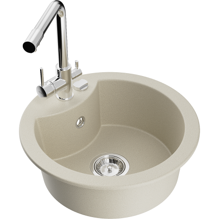 Mexen Diego Granitspüle ein Becken mit Küchenarmatur Duero, beige - 6512-69-671600-00