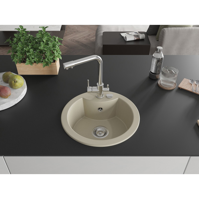 Mexen Diego Granitspüle ein Becken mit Küchenarmatur Duero, beige - 6512-69-671600-00