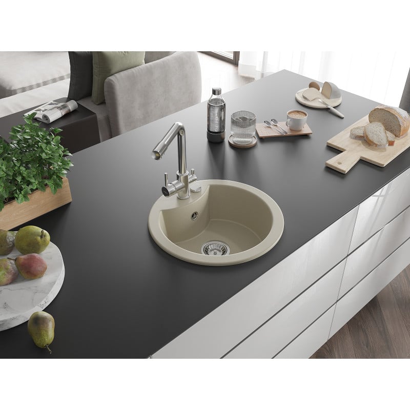 Mexen Diego Granitspüle ein Becken mit Küchenarmatur Duero, beige - 6512-69-671600-00