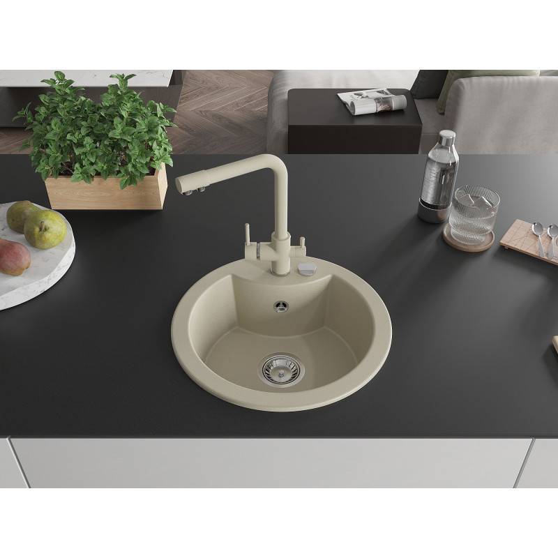 Mexen Diego Granitspüle 1-Becken mit Küchenarmatur Duero, beige - 6512-69-671600-69