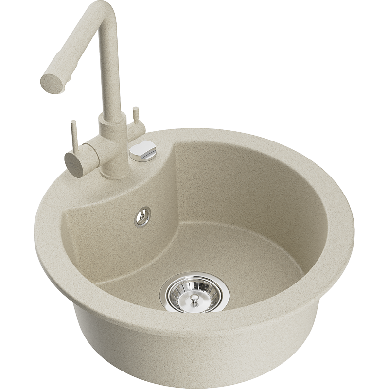 Mexen Diego Granitspüle 1-Becken mit Küchenarmatur Duero, beige - 6512-69-671600-69