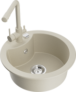 Mexen Diego Granitspüle 1-Becken mit Küchenarmatur Duero, beige - 6512-69-671600-69