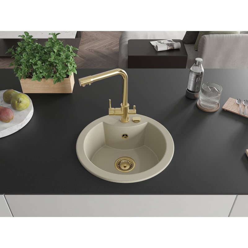 Mexen Diego Granitspüle 1-beckig mit Küchenarmatur Duero, beige - 6512-69-671600-50