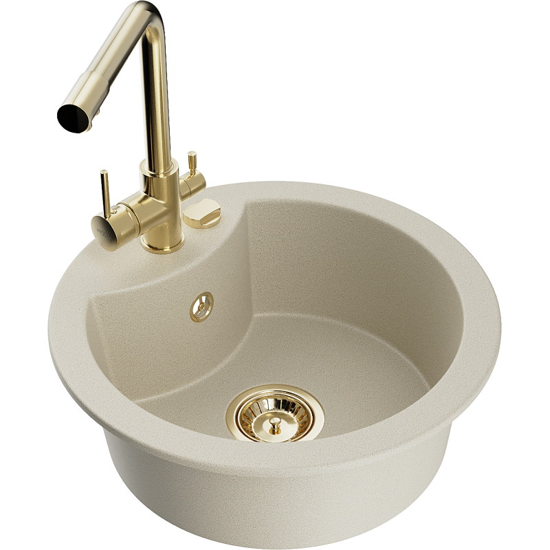 Mexen Diego Granitspüle 1-Becken mit Küchenarmatur Duero, beige - 6512-69-671600-50