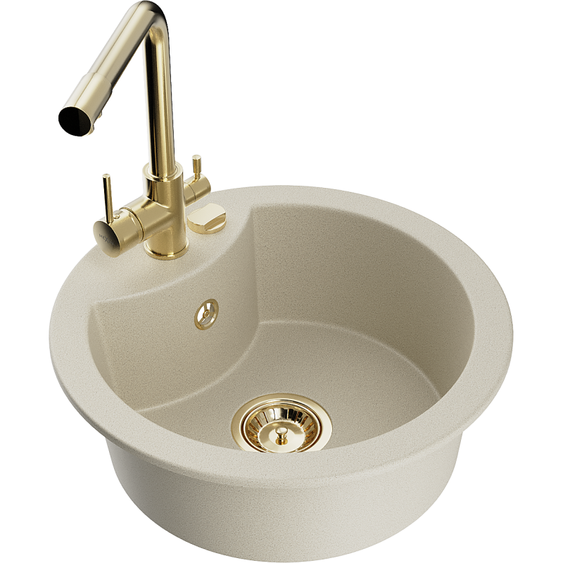 Mexen Diego Granitspüle 1-beckig mit Küchenarmatur Duero, beige - 6512-69-671600-50