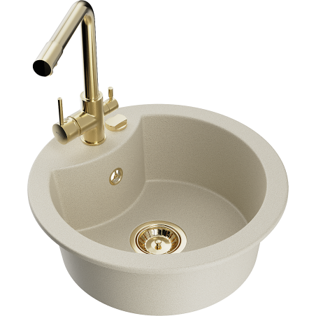 Mexen Diego Granitspüle 1-beckig mit Küchenarmatur Duero, beige - 6512-69-671600-50