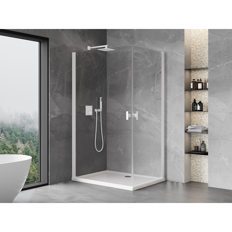 Mexen Mist-B Duo Duschkabine Schwingtür 80 x 70 cm, transparent, weiß - 8A2-080-070-20-00