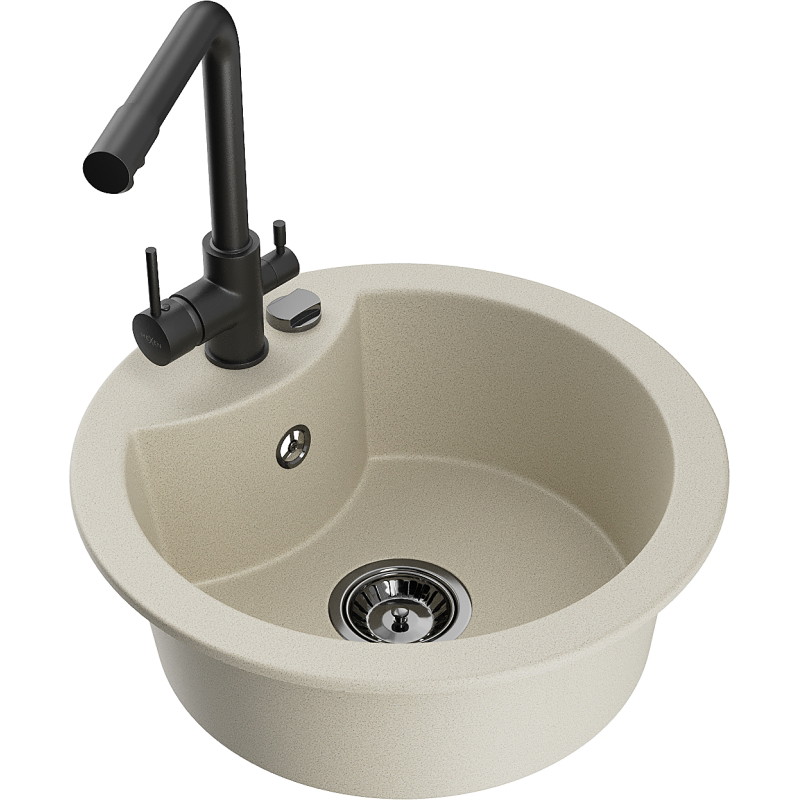 Mexen Diego Einbauspüle Granit 1-Schüssel mit Küchenarmatur Duero, beige - 6512-69-671600-70