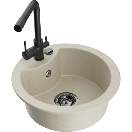 Mexen Diego Granitspüle 1-Becken mit Küchenarmatur Duero, beige - 6512-69-671600-70