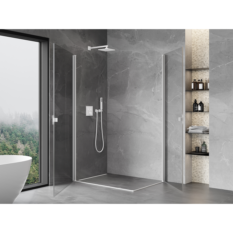 Mexen Mist-B Duo Duschkabine, schwenkbar 100 x 75 cm, transparent, weiß - 8A2-100-075-20-00