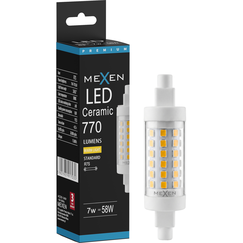 Mexen Vega Dimmable LED-Lampe R7S, 7W, Warm - 3000K, 770 lm - L125-R7S-0730-01