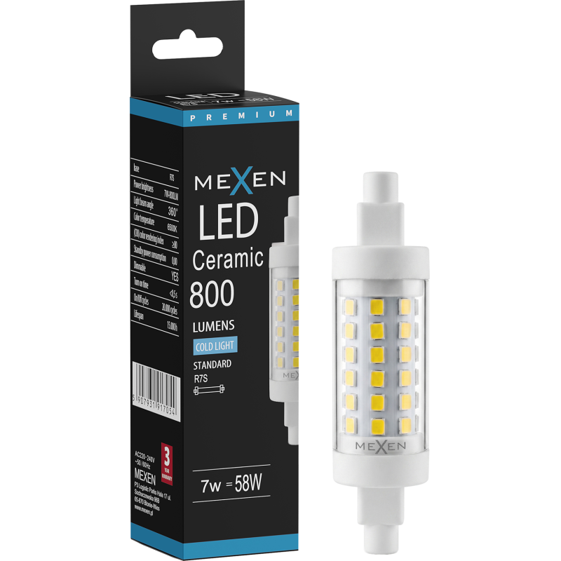 Mexen Vega Dimmbarer LED-Leuchtmittel R7S, 7W, Kalt - 6500K, 800 lm - L125-R7S-0765-01