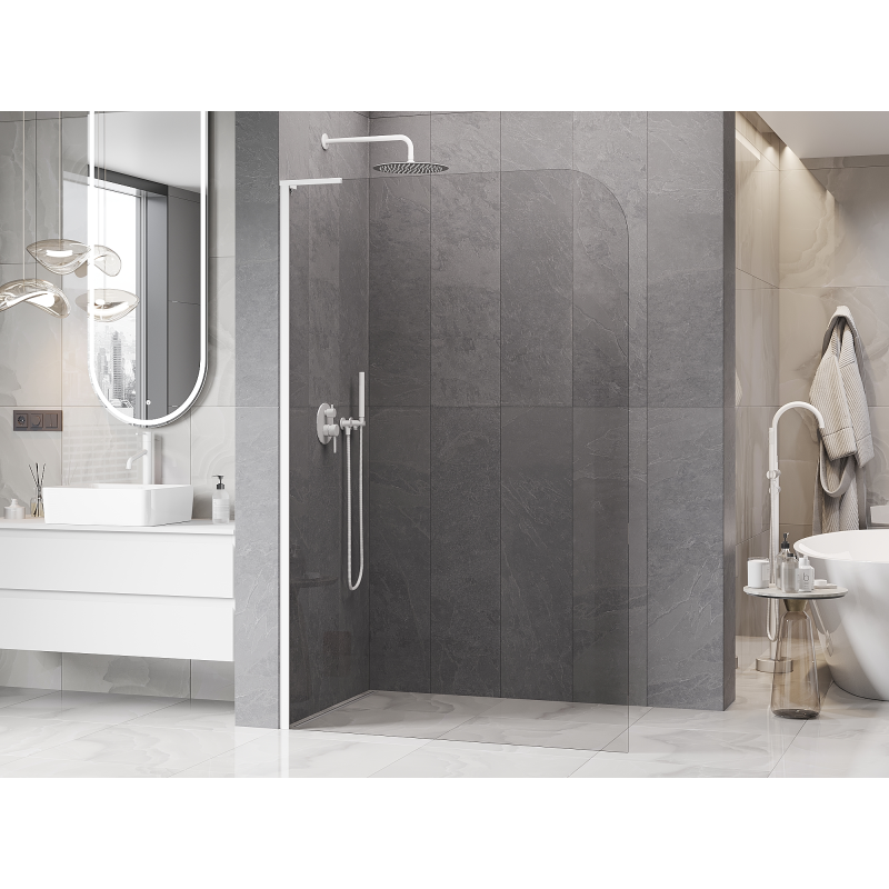Mexen Kioto-P L Duschwand Walk-in 90 x 200 cm, transparent 8 mm, weiß - 800-090-103-20-00-P