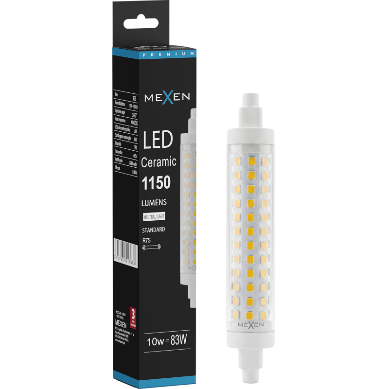 Mexen Vega Dimmbarer LED-Leuchtstab R7S, 10W, Neutral - 4000K, 1150 lm - L125-R7S-1040-02