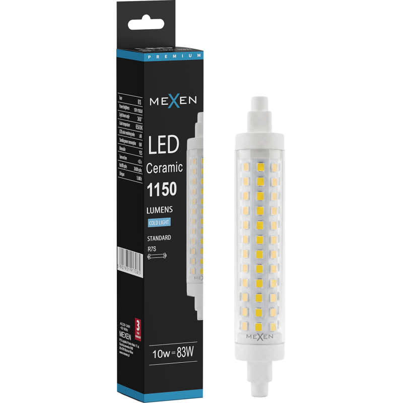 Mexen Vega Dimmbarer LED-Glühlampe R7S, 10W, Kalt - 6500K, 1150 lm - L125-R7S-1065-02