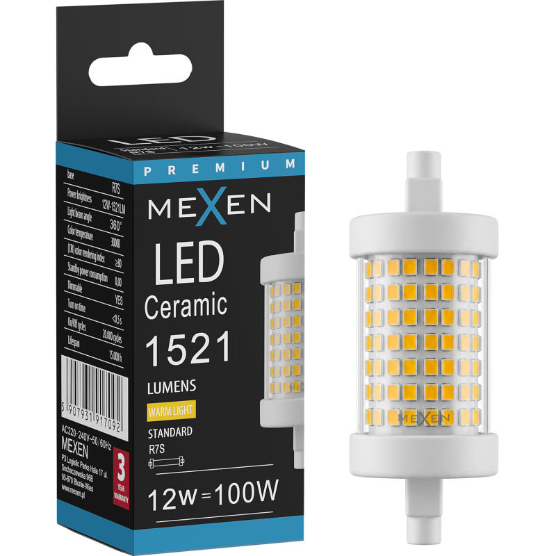 Mexen Vega LED-Glühbirne dimmbar R7S, 12W, Warm - 3000K, 1521 lm - L125-R7S-1230-01