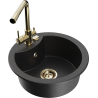 Mexen Diego Granitspüle 1-Becken mit Küchenarmatur Duero, Schwarz/Silber Metallic - 6512-73-671600-50